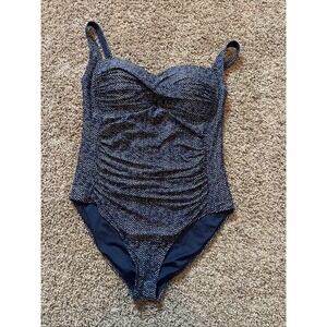 Nip Tuck One Piece Swimsuit Blue Size 10 MultiFit Cup Twist Front Ruched Pin-up